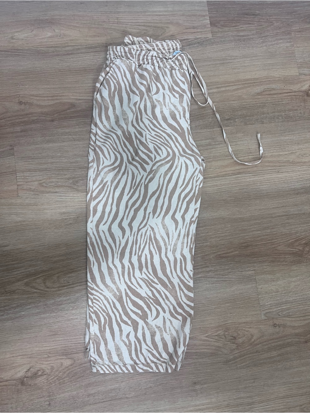 Blue Sol Zebra Print Elastic Waist Drawstring Linen Blend Pants Size 1X